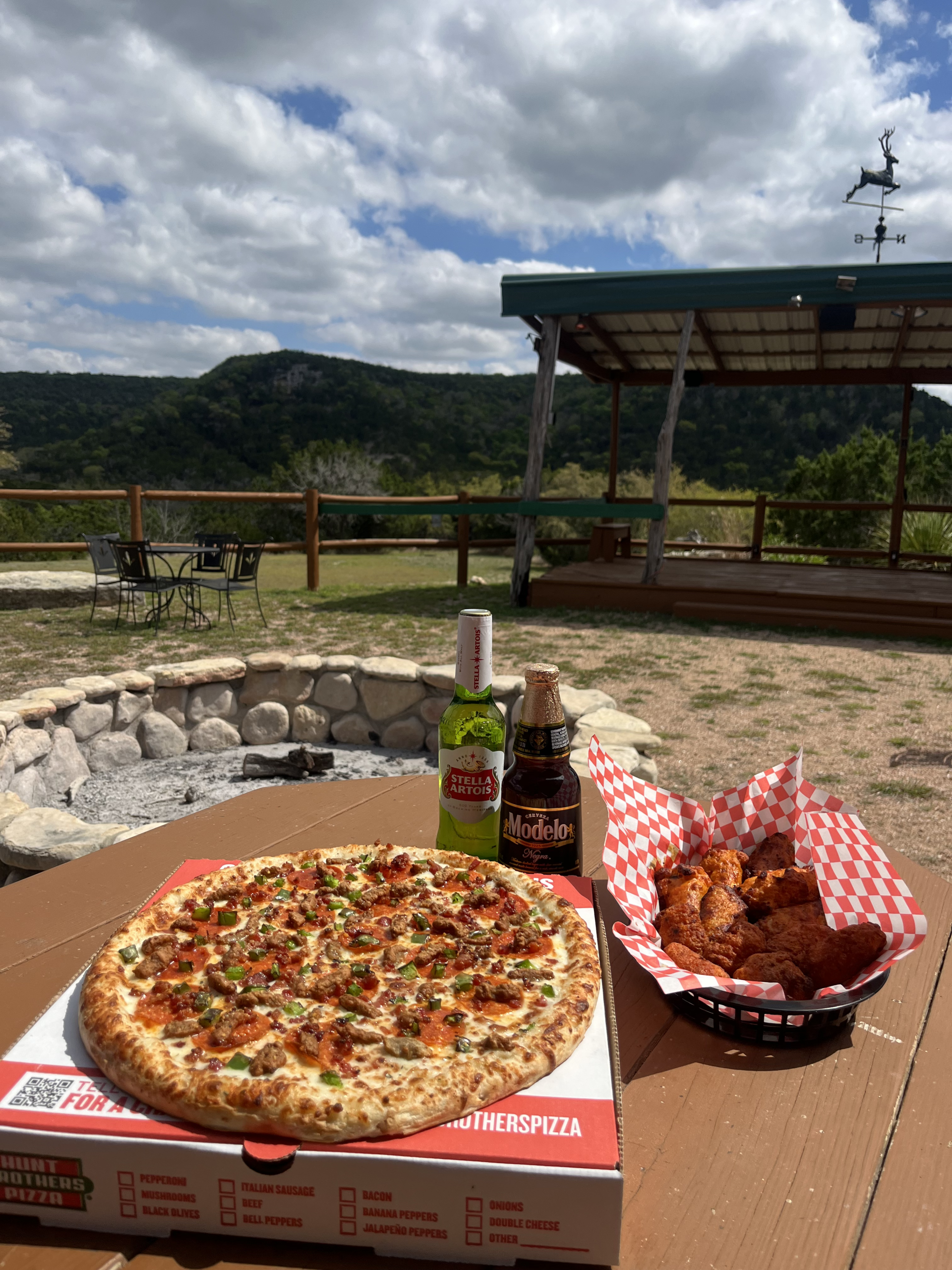 hunt brother pizza with beer