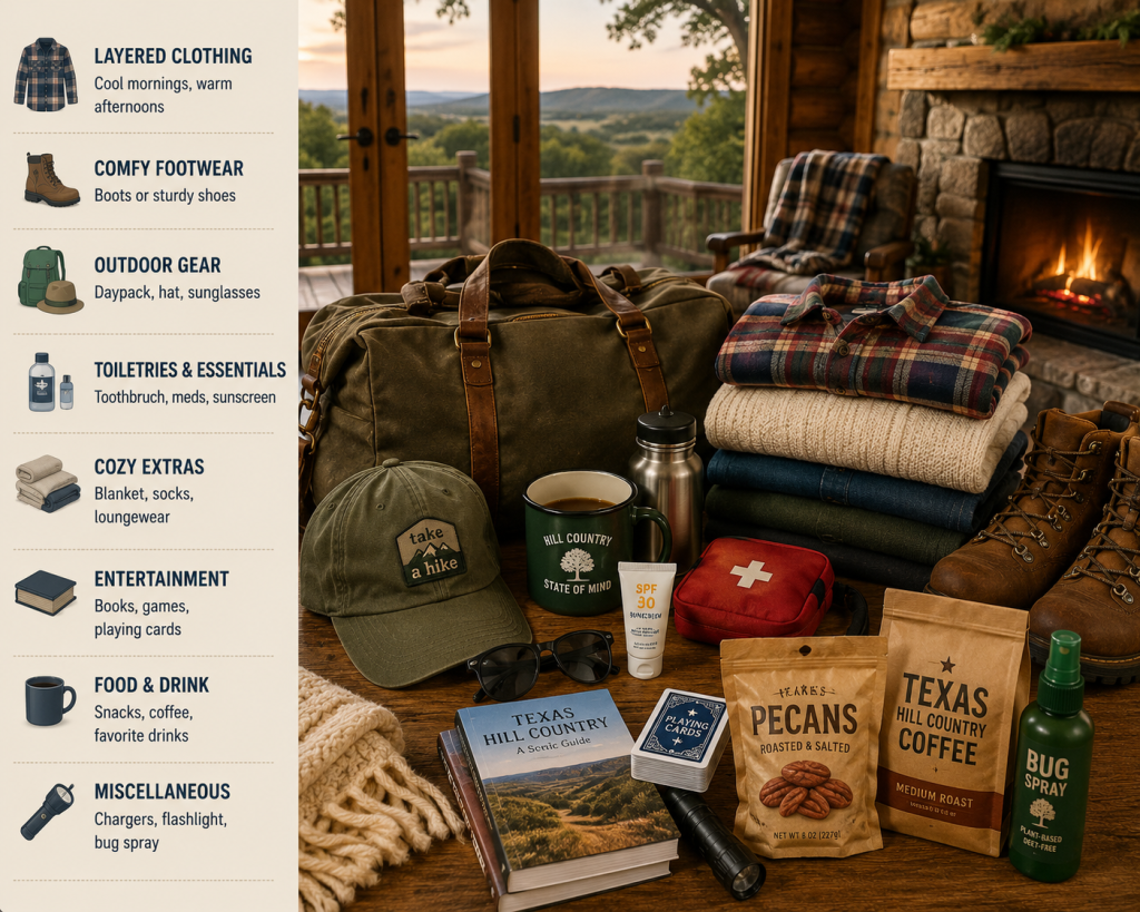 what to pack hill country cabin